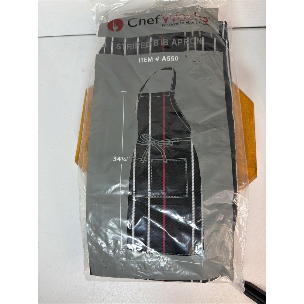Chef Works Unisex‎ Striped Bib Apron One Size Blk W/ Wht & Red